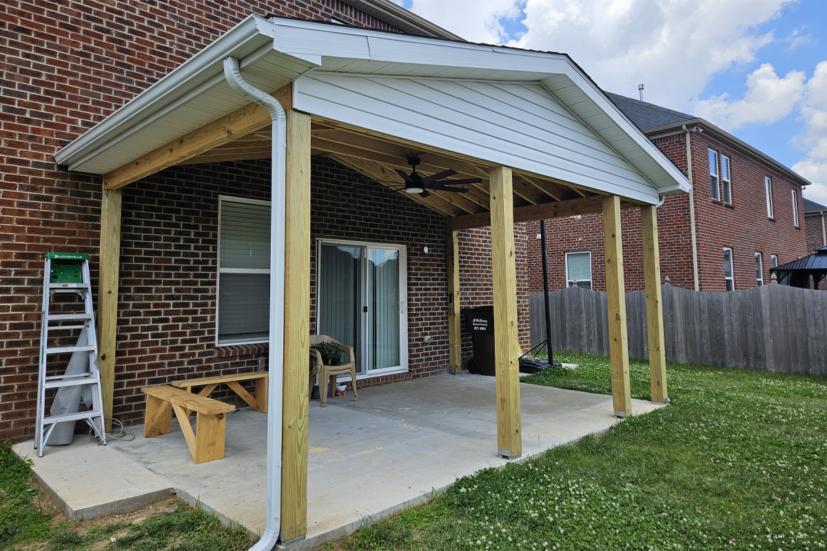 Custom awning with vinyl siding